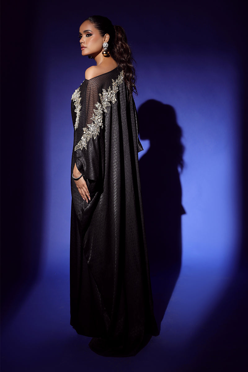 Wardha Saleem | Luxury Pret Fusion Wear | RAVEN DRAPE (1PC) XS Black Silk