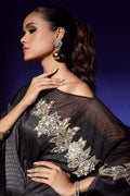 Wardha Saleem | Luxury Pret Fusion Wear | RAVEN DRAPE (1PC) M Black Silk