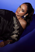 Wardha Saleem | Luxury Pret Fusion Wear | RAVEN DRAPE (1PC) L Black Silk