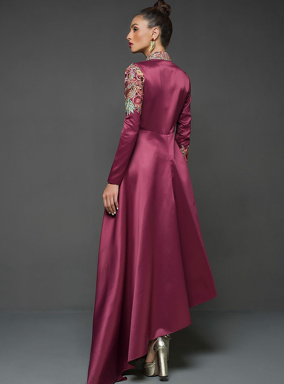 Zainab Chottani | Semi Formals | MAROON GOWN ASYMMETRICAL - Pakistani Designer Dress - by Zainab Chottani | Type: Ladies Clothes - 100% Original at Saira Sultan