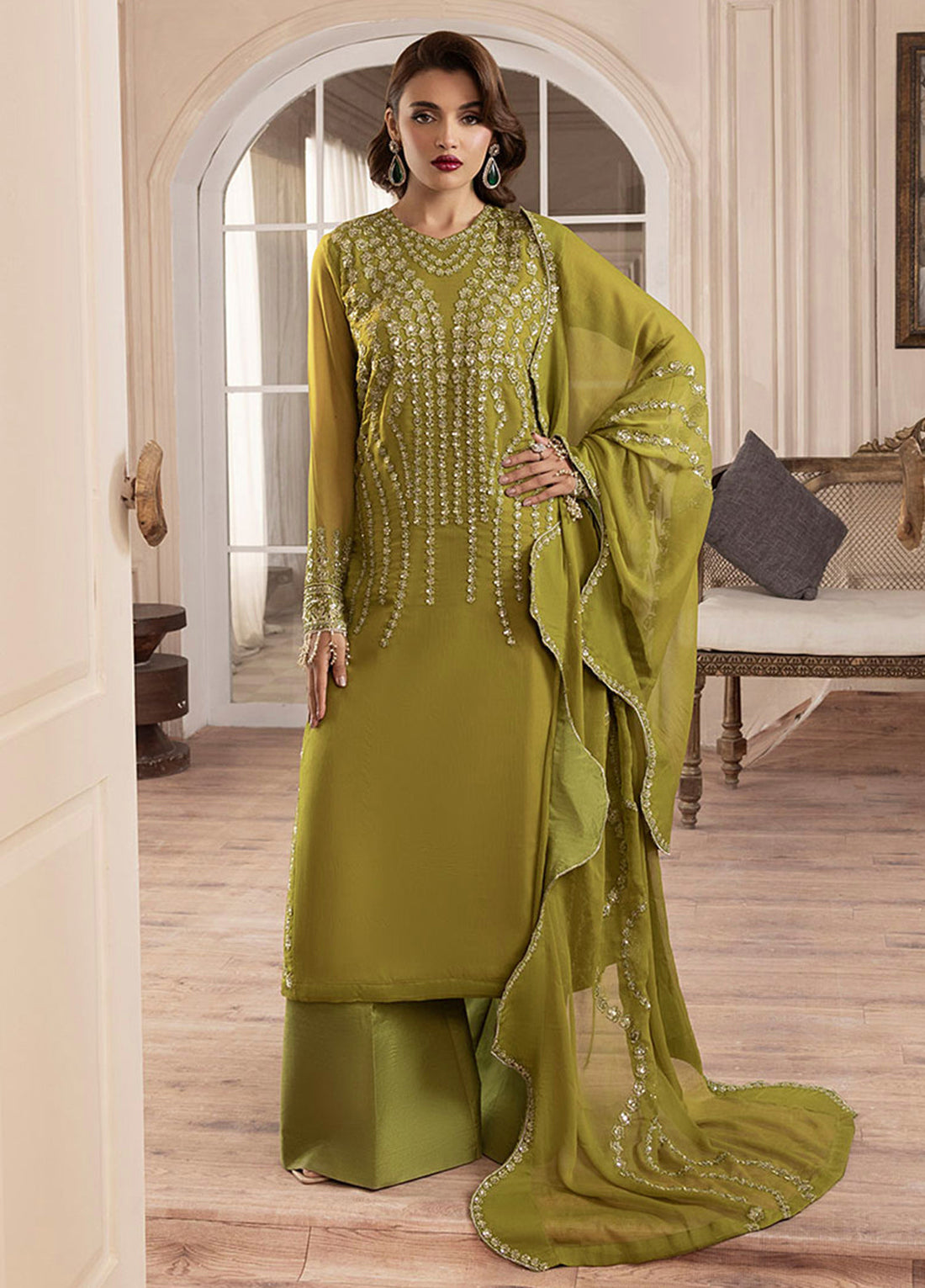 Sahane | Elyssa Festive Chiffon | CT-19001 Eve - ELYSSA XS Olive Green Chiffon