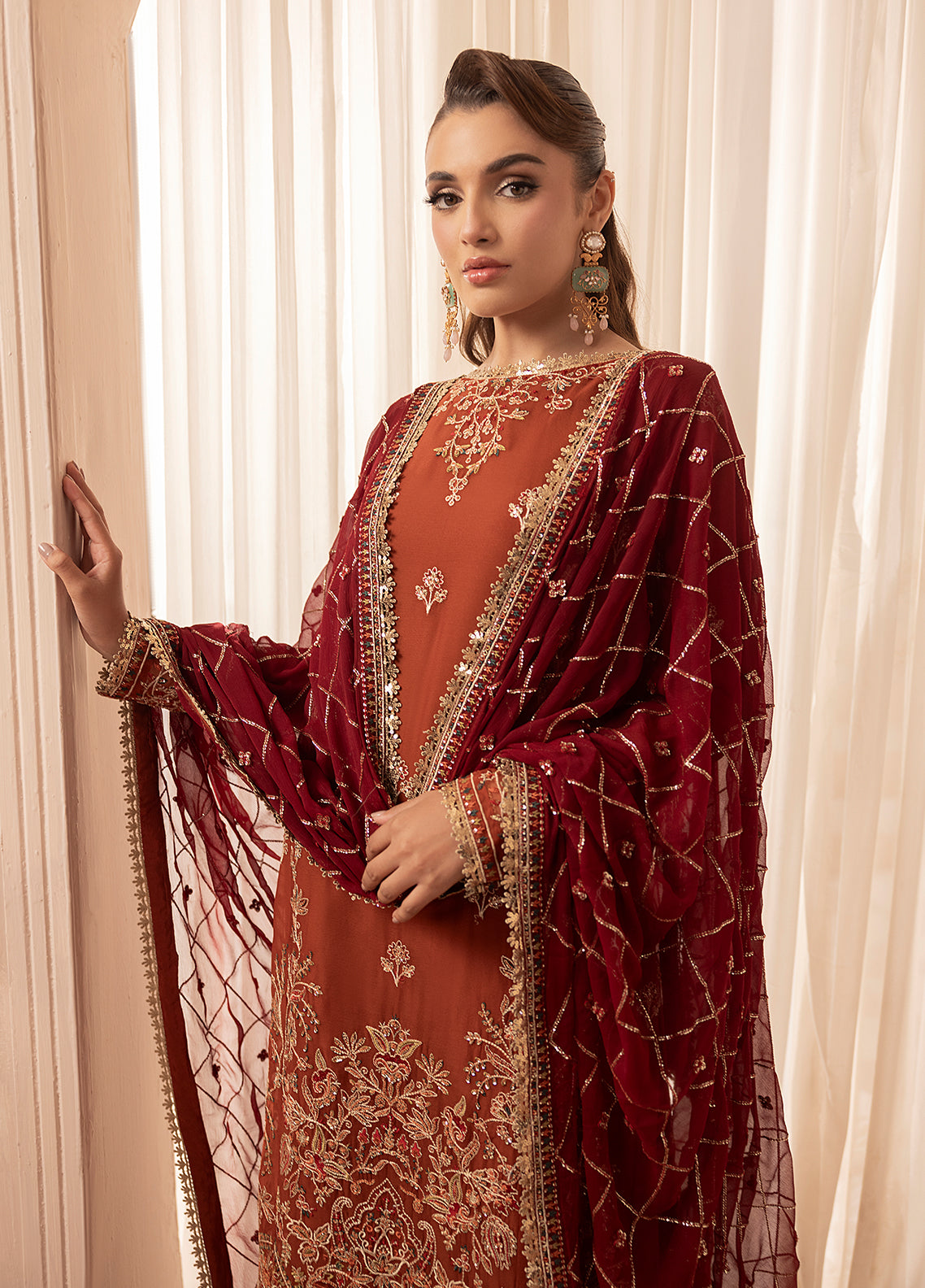 Sahane | Elyssa Festive Chiffon | CT-19007 Dune - ELYSSA M Rust Chiffon