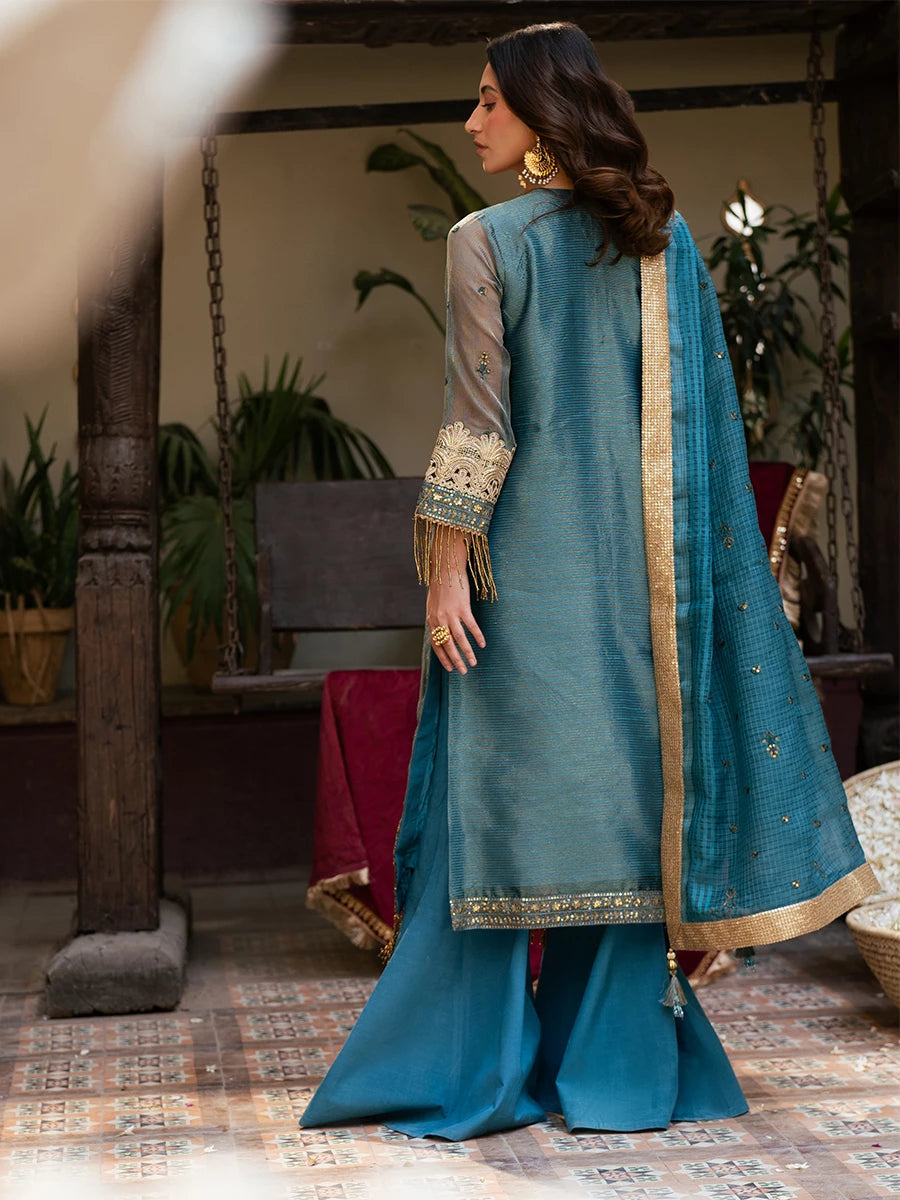 Salitex | Signature Festive Chiffon | SUNW6JI039UT XS Teal Khaddi Net