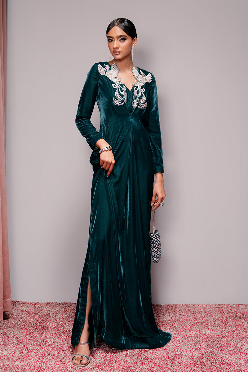 Haute Form | Rose Winter Plush | Emerald Escape XS Bottle Green Velvet