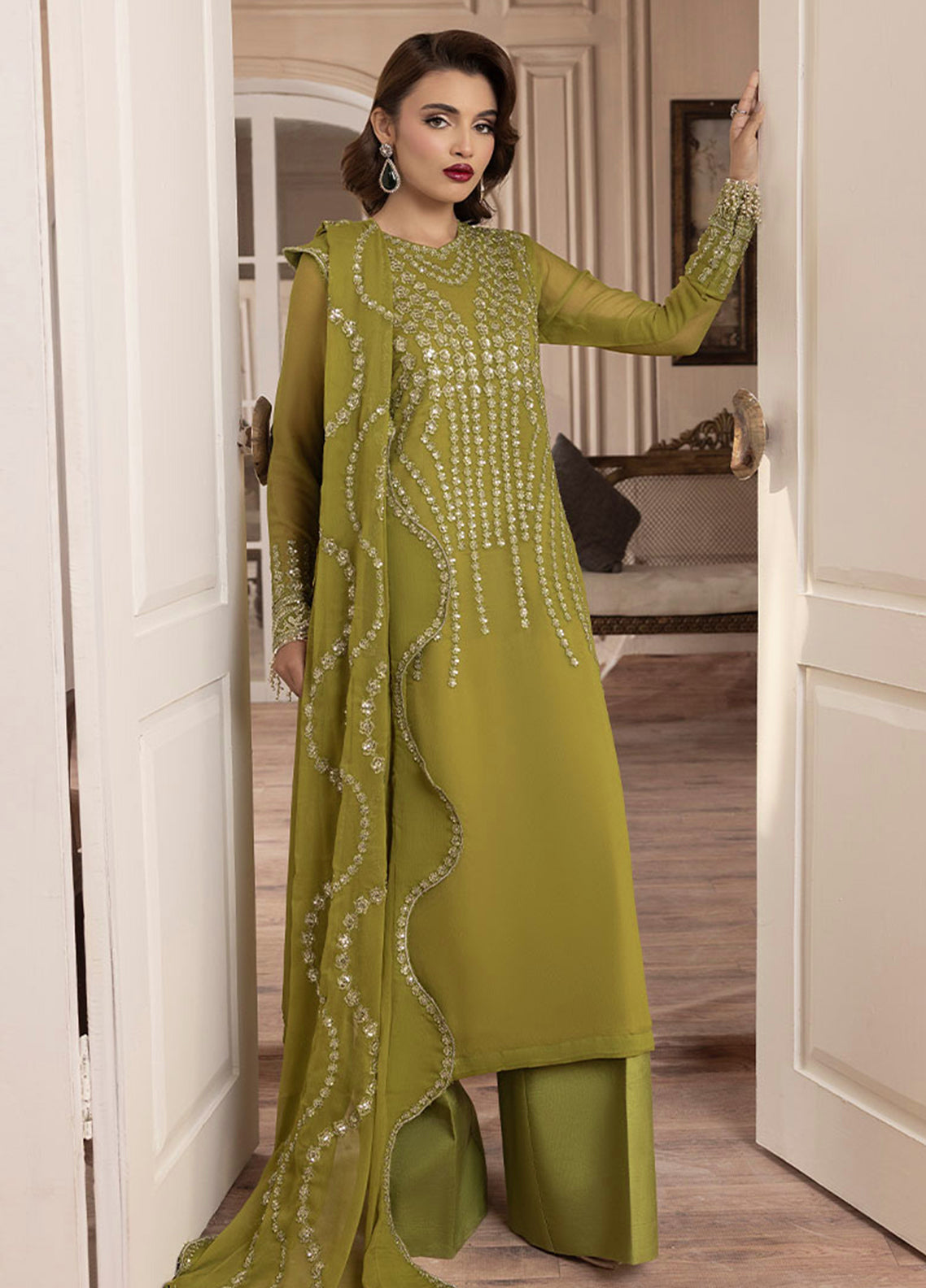 Sahane | Elyssa Festive Chiffon | CT-19001 Eve - ELYSSA XL Olive Green Chiffon