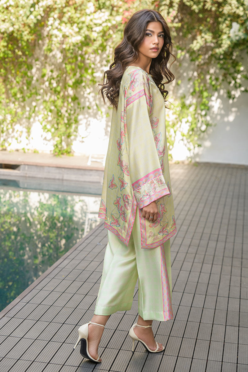 Fatima Khan | Eid Digital Silk Prints | Blossoms XS Pastel Yellow Silk
