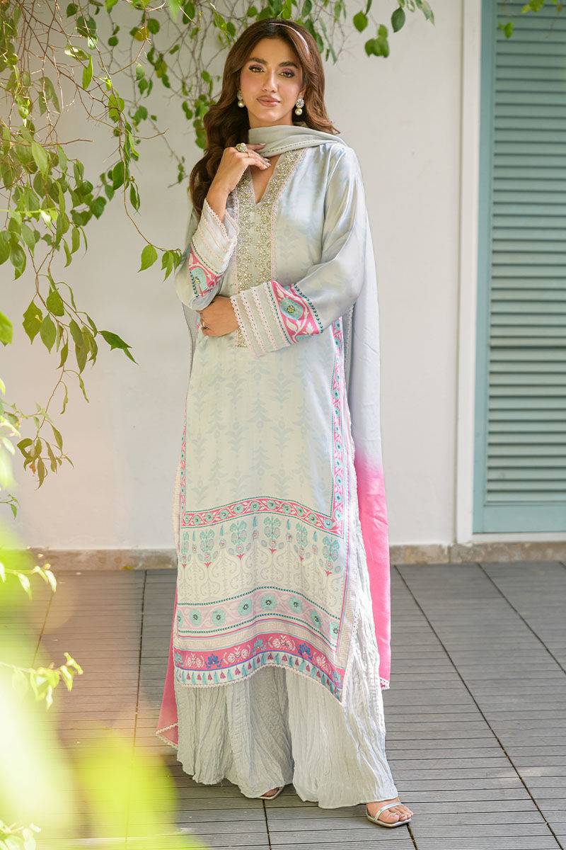 Fatima Khan | Eid Digital Silk Prints | Mod Sky - Pakistani Designer Dress - by Fatima Khan | Type: Ladies Clothes - 100% Original at Saira Sultan