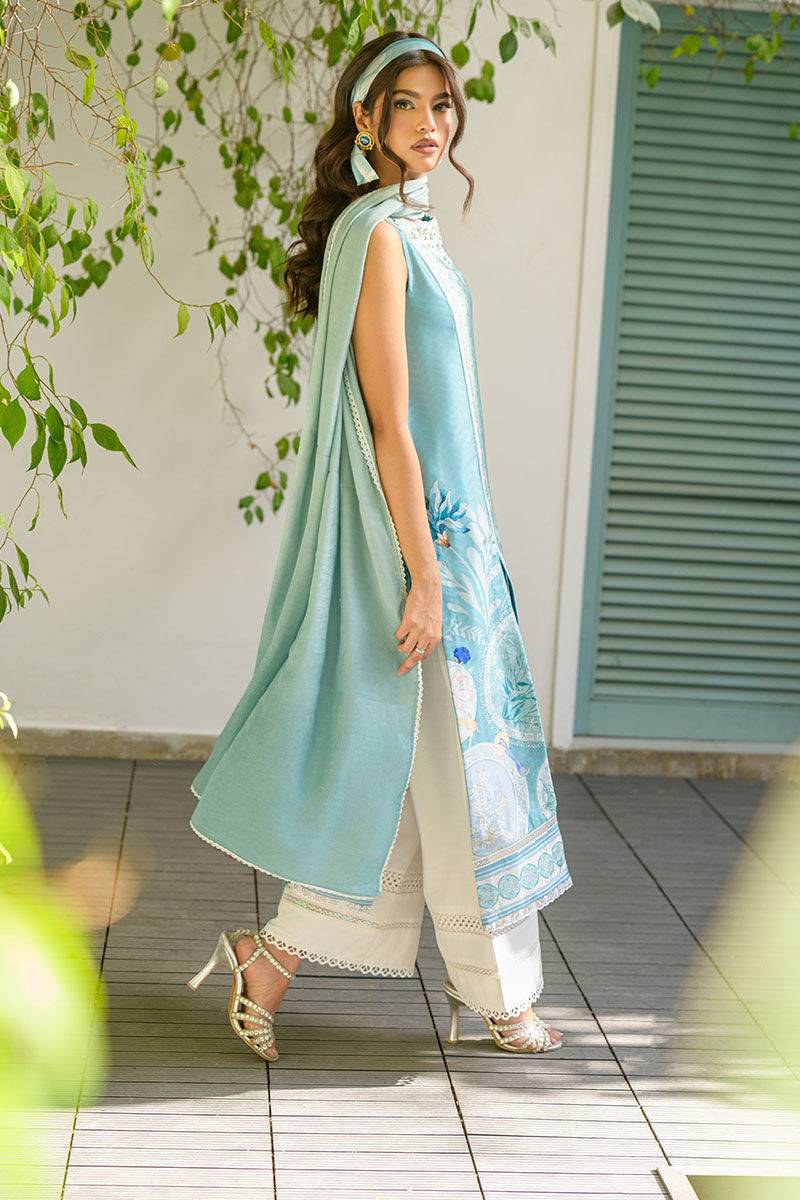 Fatima Khan | Eid Digital Silk Prints |   Teal Tropics - Pakistani Designer Dress - by Fatima Khan | Type: Ladies Clothes - 100% Original at Saira Sultan