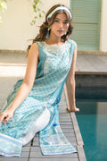 Fatima Khan | Eid Digital Silk Prints | Teal Tropics XL Pastel Blue Silk