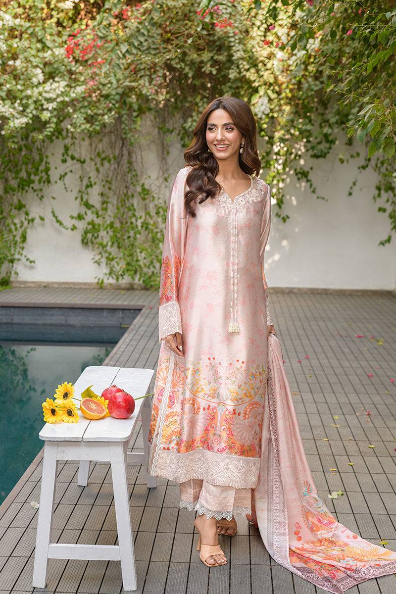 Fatima Khan | Eid Digital Silk Prints |   Oriental Peach - Pakistani Designer Dress - by Fatima Khan | Type: Ladies Clothes - 100% Original at Saira Sultan