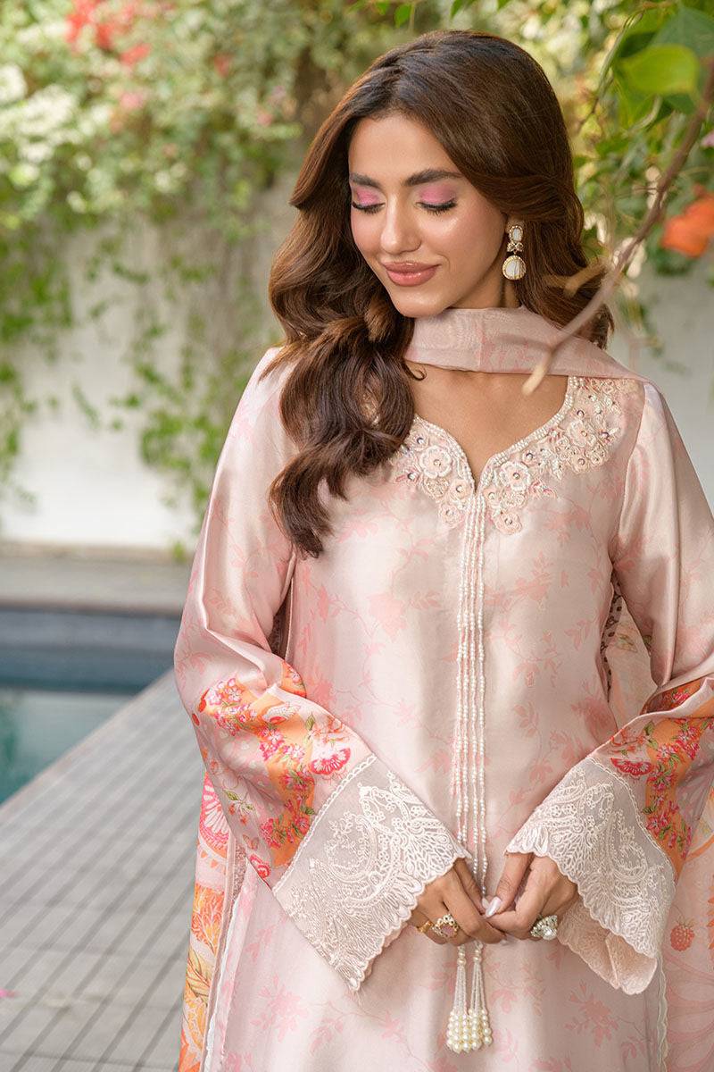 Fatima Khan | Eid Digital Silk Prints |   Oriental Peach - Pakistani Designer Dress - by Fatima Khan | Type: Ladies Clothes - 100% Original at Saira Sultan
