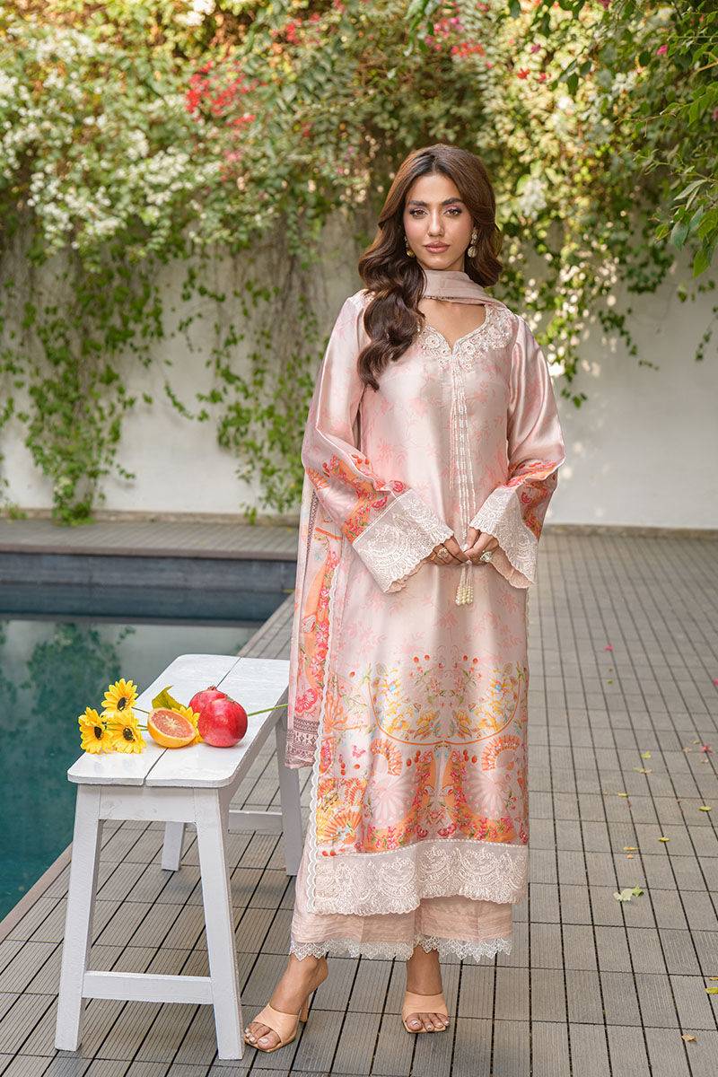 Fatima Khan | Eid Digital Silk Prints |   Oriental Peach - Pakistani Designer Dress - by Fatima Khan | Type: Ladies Clothes - 100% Original at Saira Sultan