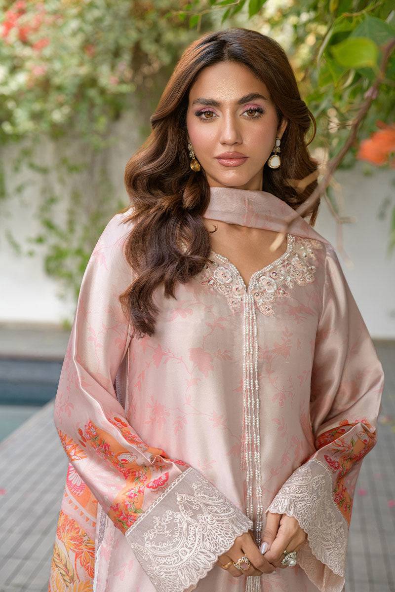 Fatima Khan | Eid Digital Silk Prints |   Oriental Peach - Pakistani Designer Dress - by Fatima Khan | Type: Ladies Clothes - 100% Original at Saira Sultan