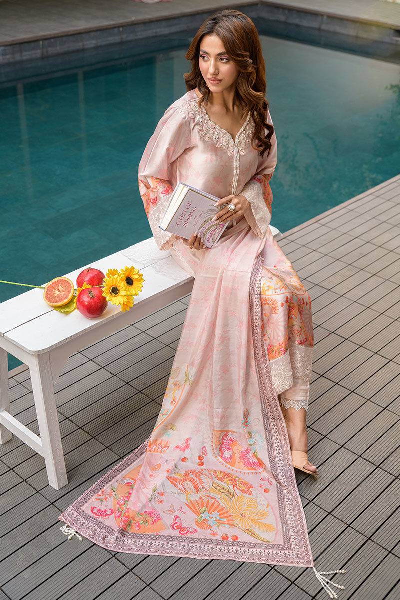 Fatima Khan | Eid Digital Silk Prints |   Oriental Peach - Pakistani Designer Dress - by Fatima Khan | Type: Ladies Clothes - 100% Original at Saira Sultan