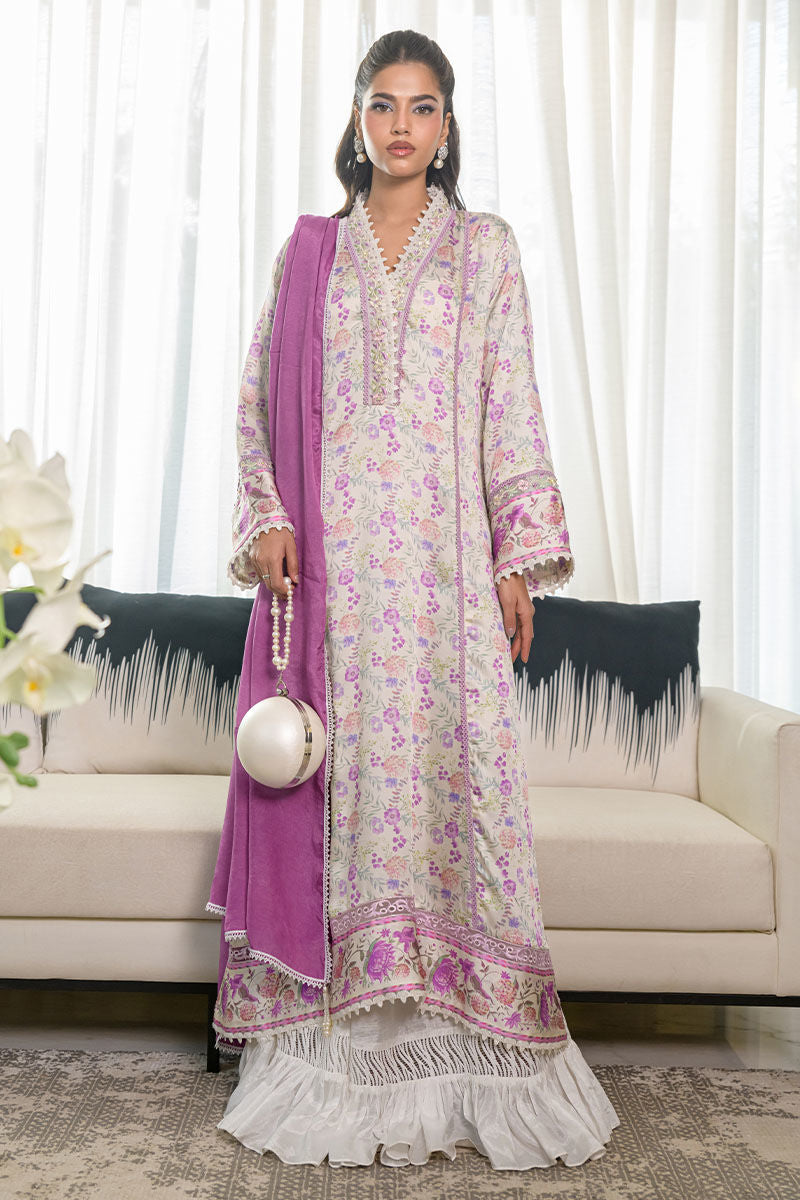 Fatima Khan | Eid Digital Silk Prints | Lavender Ivory - Pakistani Designer Dress - by Fatima Khan | Type: Ladies Clothes - 100% Original at Saira Sultan