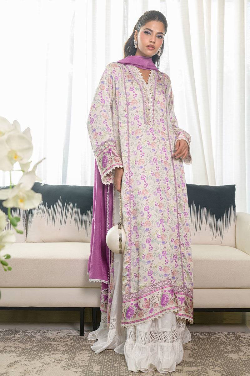 Fatima Khan | Eid Digital Silk Prints | Lavender Ivory - Pakistani Designer Dress - by Fatima Khan | Type: Ladies Clothes - 100% Original at Saira Sultan
