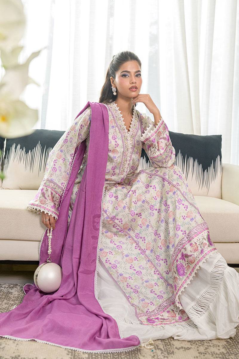 Fatima Khan | Eid Digital Silk Prints | Lavender Ivory - Pakistani Designer Dress - by Fatima Khan | Type: Ladies Clothes - 100% Original at Saira Sultan