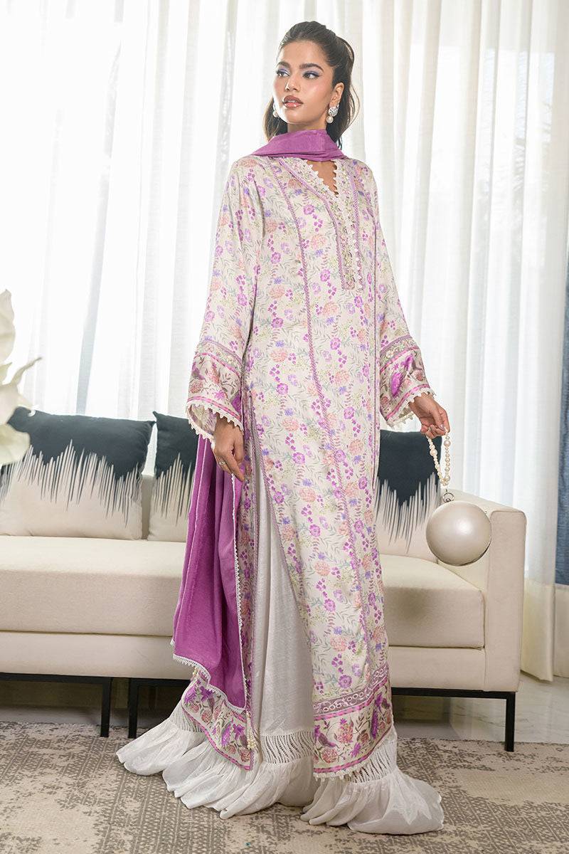 Fatima Khan | Eid Digital Silk Prints | Lavender Ivory - Pakistani Designer Dress - by Fatima Khan | Type: Ladies Clothes - 100% Original at Saira Sultan