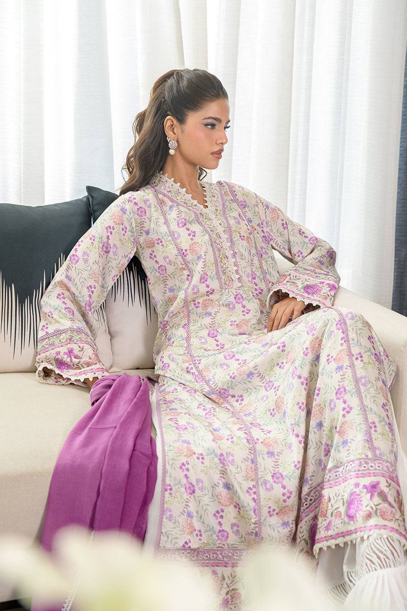 Fatima Khan | Eid Digital Silk Prints | Lavender Ivory - Pakistani Designer Dress - by Fatima Khan | Type: Ladies Clothes - 100% Original at Saira Sultan