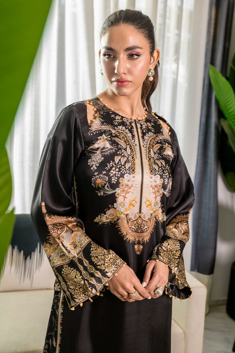 Fatima Khan | Eid Digital Silk Prints | Black Opal M Black Silk