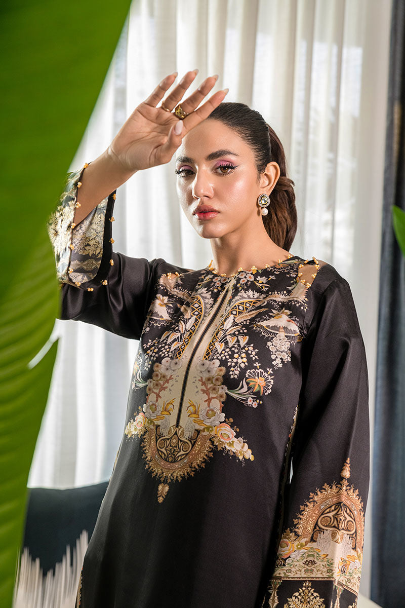 Fatima Khan | Eid Digital Silk Prints | Black Opal