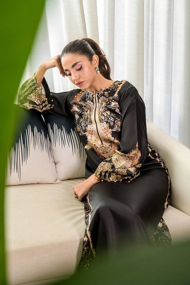Fatima Khan | Eid Digital Silk Prints |   Black Opal - Pakistani Designer Dress - by Fatima Khan | Type: Ladies Clothes - 100% Original at Saira Sultan