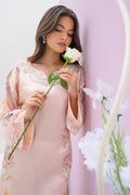 Fatima Khan | Eid Digital Silk Prints | Peach Blossoms L Pale Peach Silk