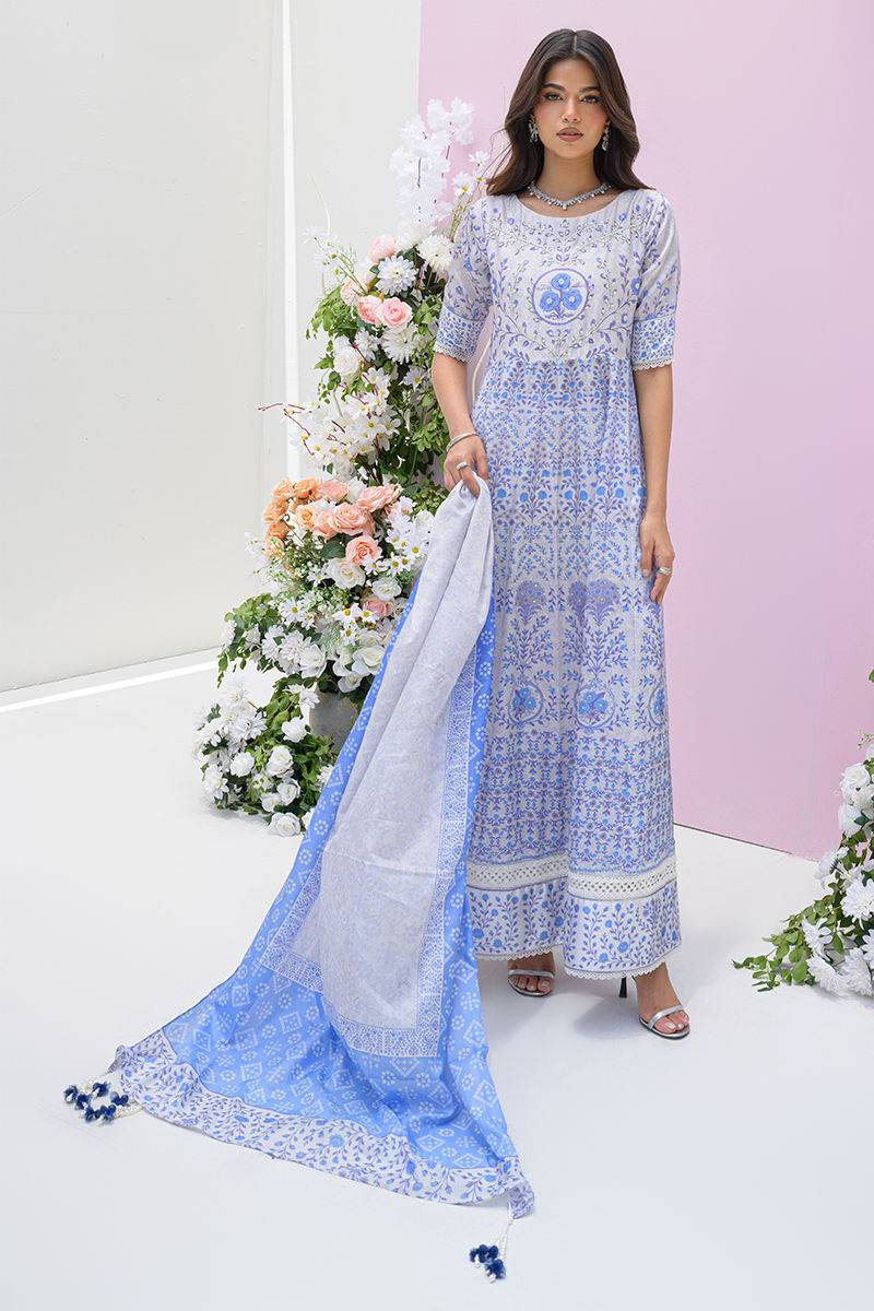 Fatima Khan | Eid Digital Silk Prints | Azure Blue - Pakistani Designer Dress - by Fatima Khan | Type: Ladies Clothes - 100% Original at Saira Sultan