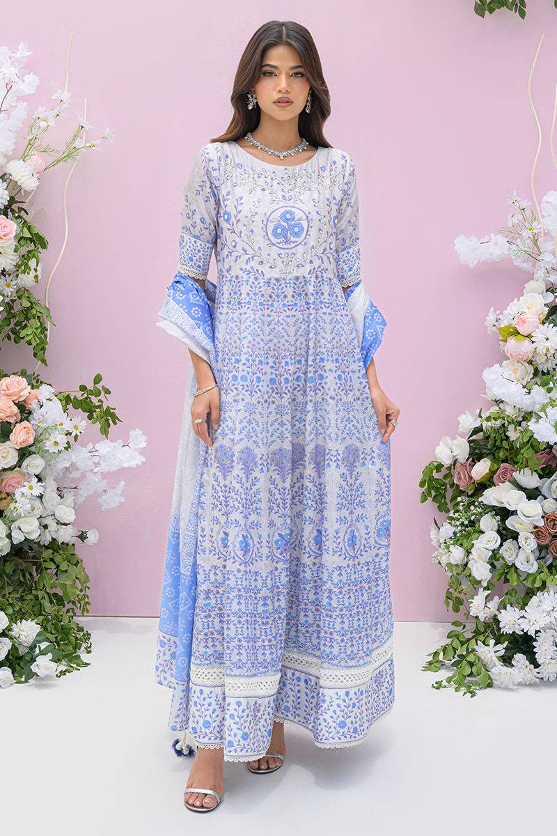 Fatima Khan | Eid Digital Silk Prints | Azure Blue - Pakistani Designer Dress - by Fatima Khan | Type: Ladies Clothes - 100% Original at Saira Sultan