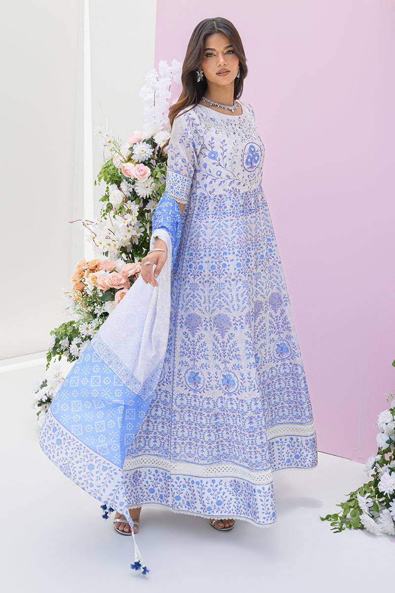 Fatima Khan | Eid Digital Silk Prints | Azure Blue - Pakistani Designer Dress - by Fatima Khan | Type: Ladies Clothes - 100% Original at Saira Sultan