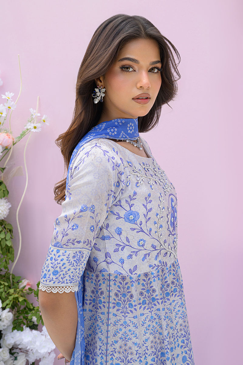 Fatima Khan | Eid Digital Silk Prints | Azure Blue L Persion Blue Silk
