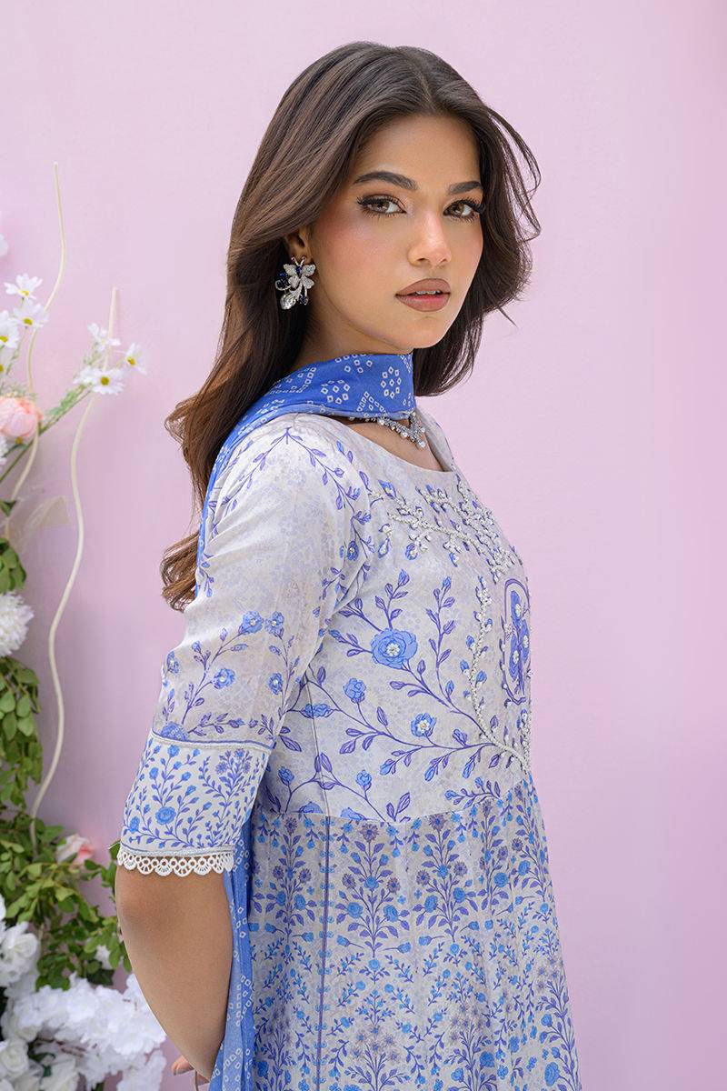 Fatima Khan | Eid Digital Silk Prints | Azure Blue - Pakistani Designer Dress - by Fatima Khan | Type: Ladies Clothes - 100% Original at Saira Sultan