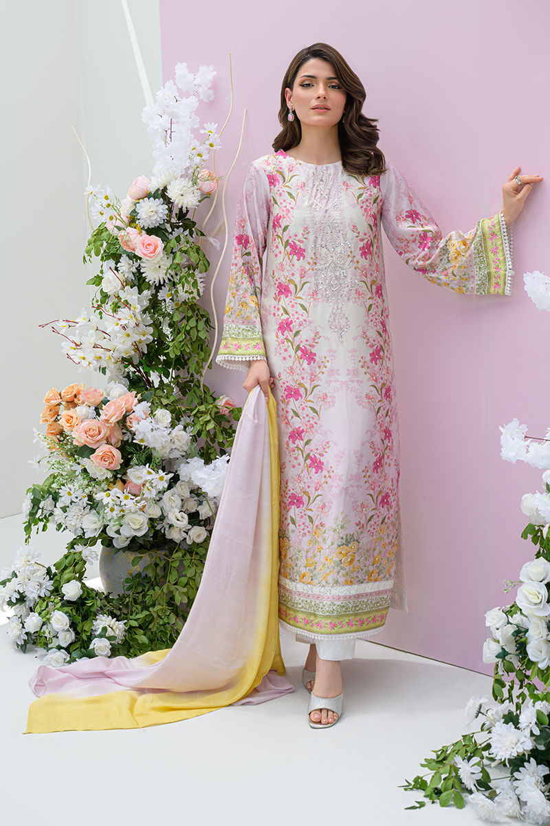 Fatima Khan | Eid Digital Silk Prints | Rose Reverie XS Off White Silk
