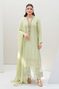Fatima Khan | Serene Eid Luxe Pret | Honeydew Hue XS Tea Green Khaddi Net