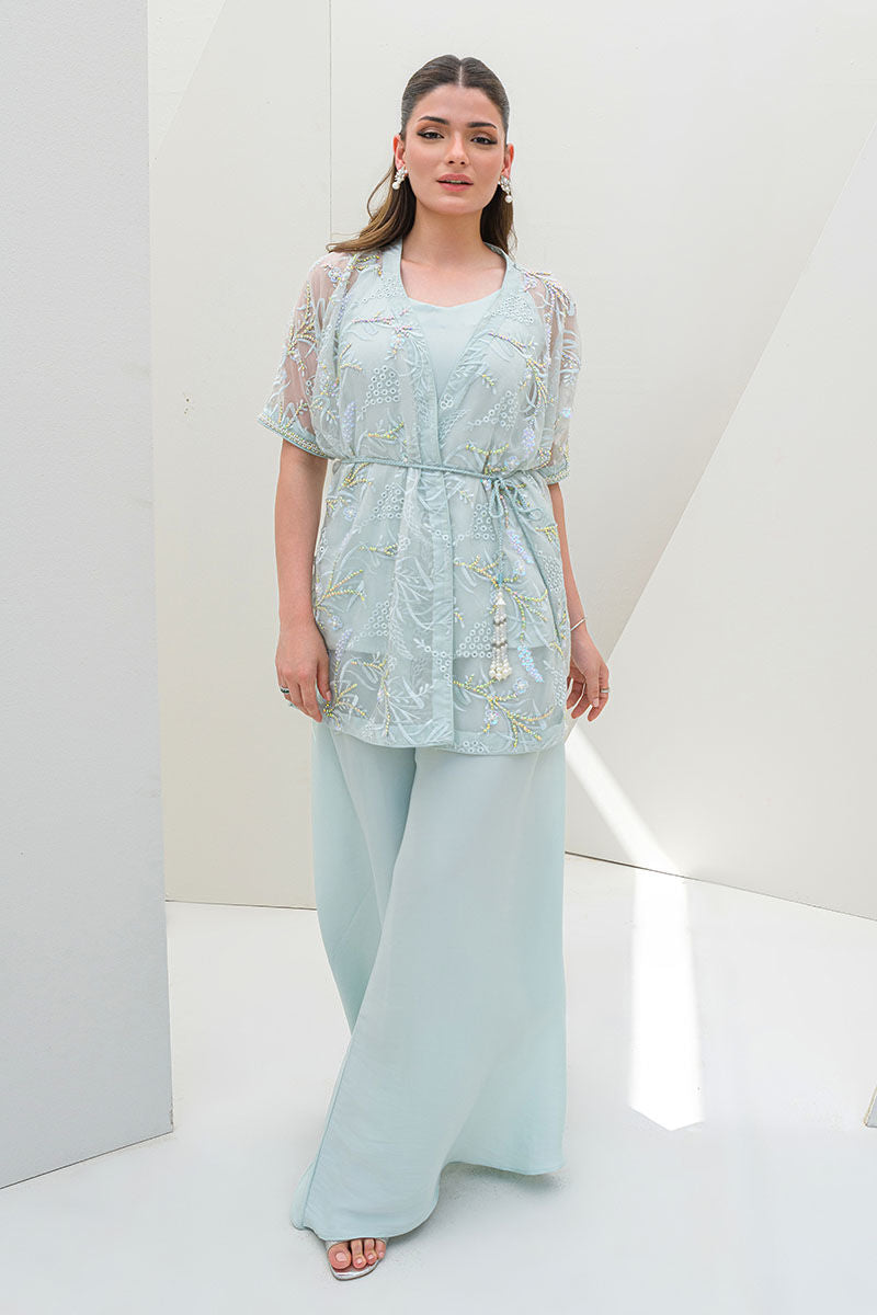 Fatima Khan | Serene Eid Luxe Pret | Luscious Aqua XS Sky Blue Organza