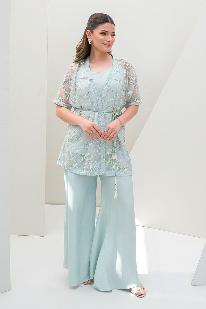 Fatima Khan | Serene Eid Luxe Pret | Luscious Aqua M Sky Blue Organza