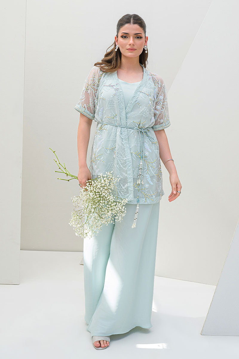 Fatima Khan | Serene Eid Luxe Pret | Luscious Aqua L Sky Blue Organza