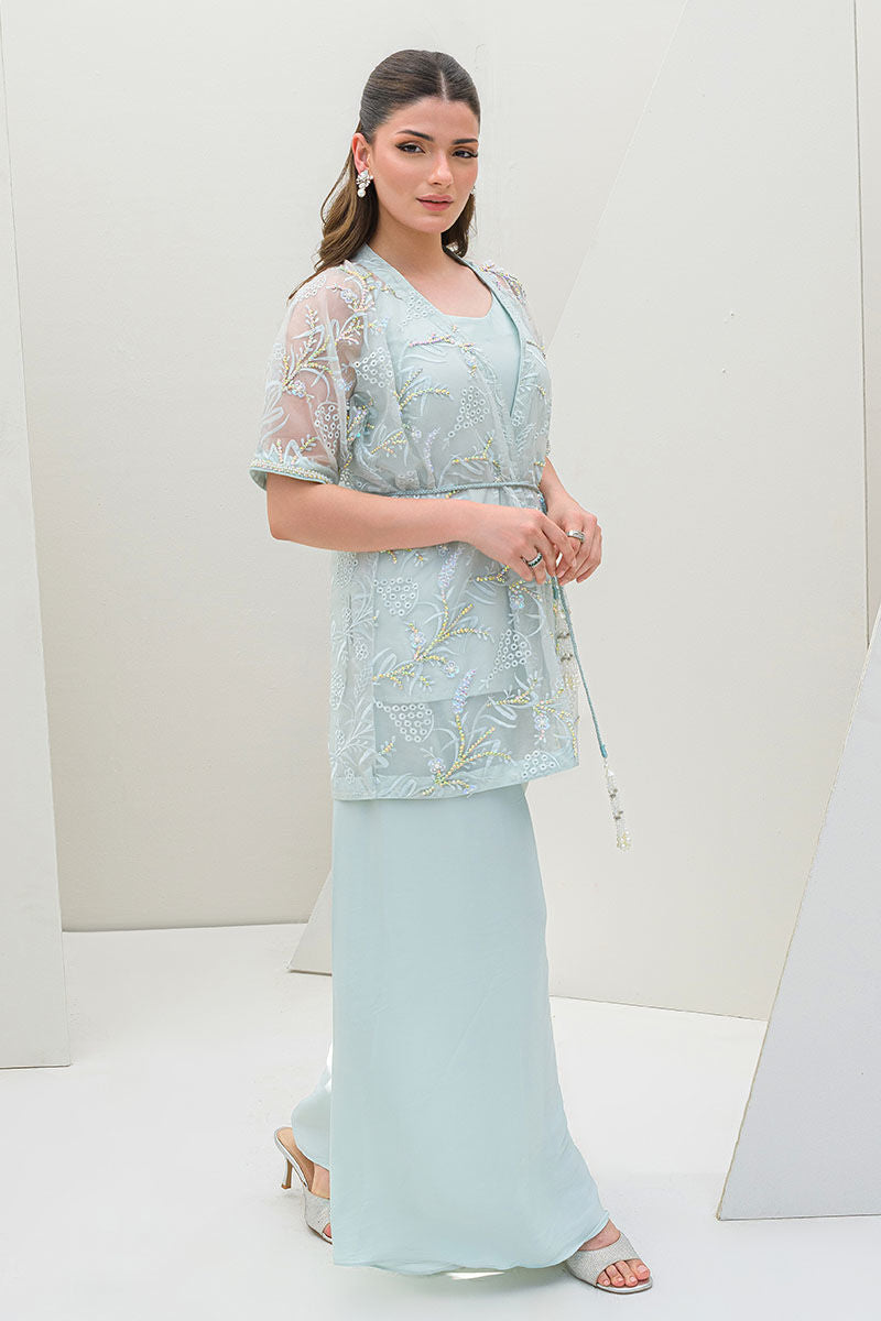 Fatima Khan | Serene Eid Luxe Pret | Luscious Aqua XS Sky Blue Organza