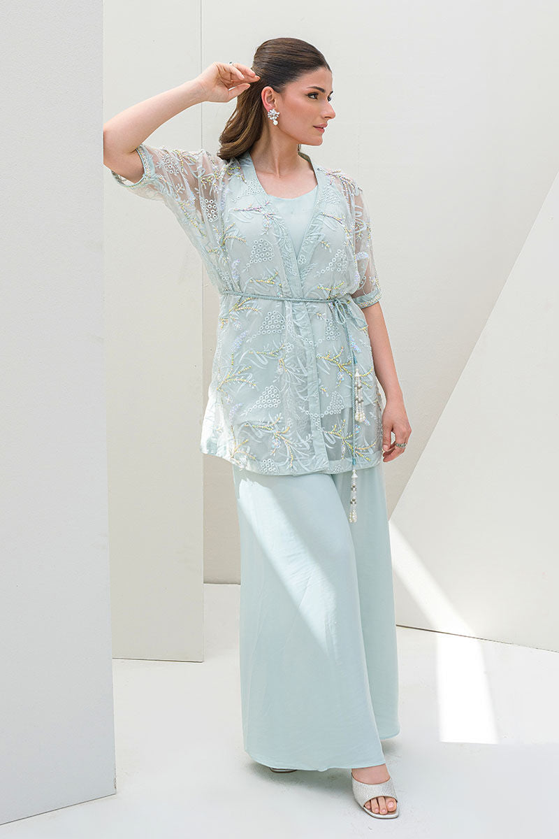 Fatima Khan | Serene Eid Luxe Pret | Luscious Aqua XL Sky Blue Organza