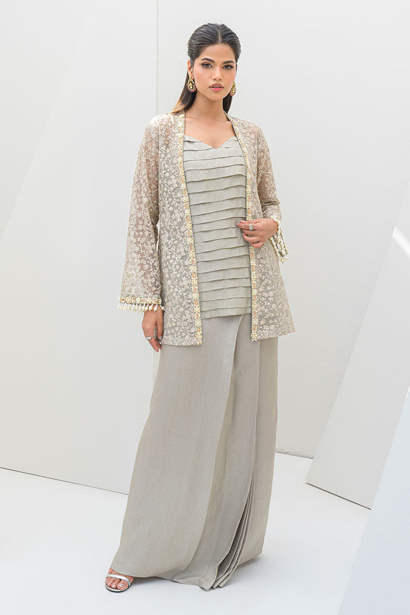 Fatima Khan | Serene Eid Luxe Pret | Majesty XS Light Gray Organza