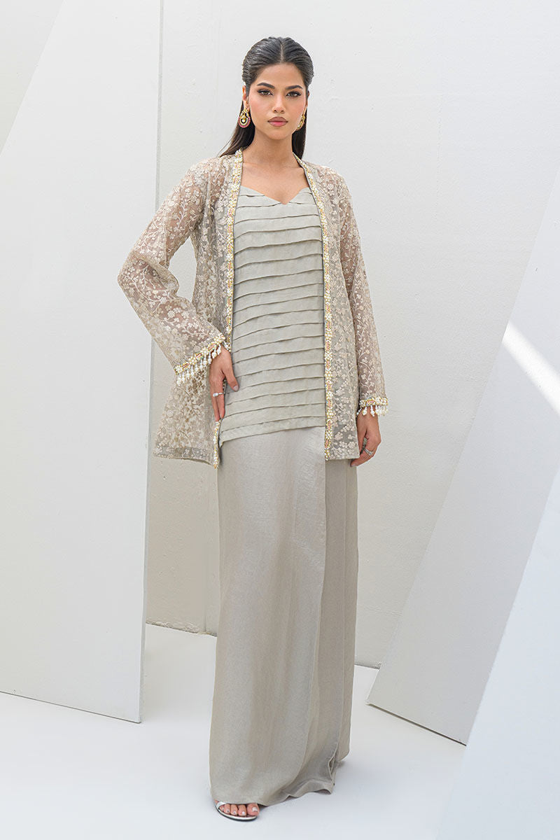 Fatima Khan | Serene Eid Luxe Pret | Majesty XS Light Gray Organza