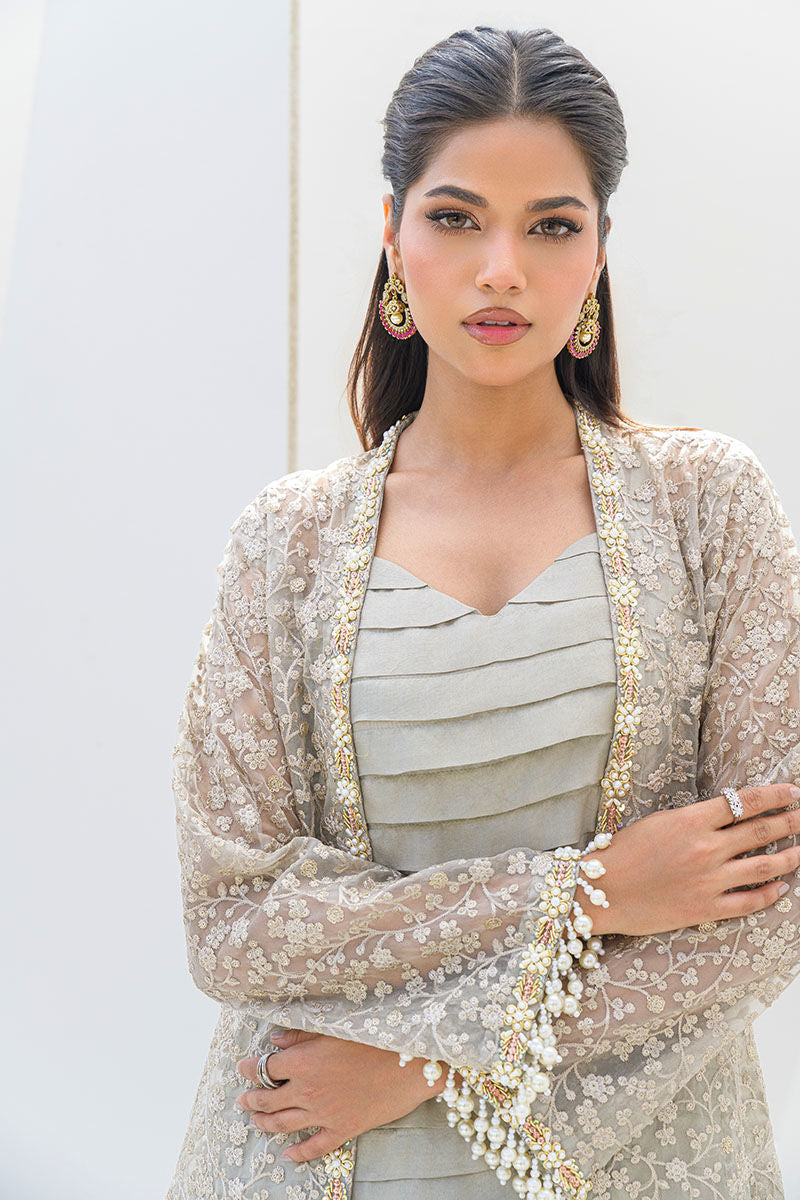 Fatima Khan | Serene Eid Luxe Pret | Majesty M Light Gray Organza