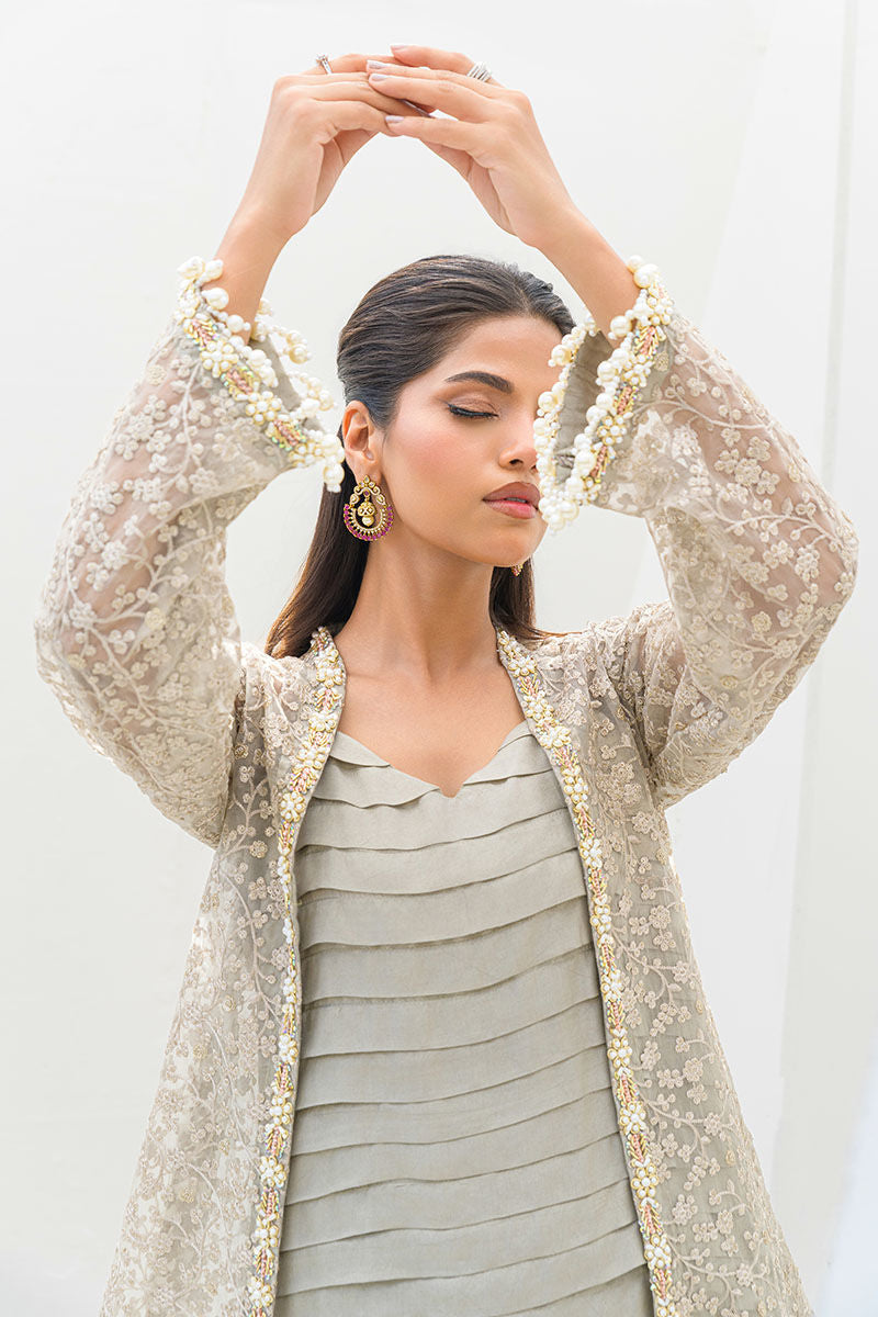 Fatima Khan | Serene Eid Luxe Pret | Majesty L Light Gray Organza