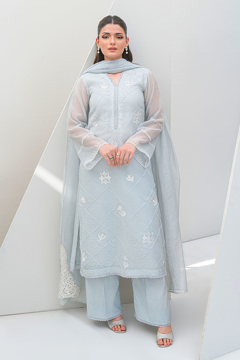 Fatima Khan | Serene Eid Luxe Pret | Azure Frost XS Gray Khaddi Net