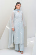 Fatima Khan | Serene Eid Luxe Pret | Azure Frost L Gray Khaddi Net