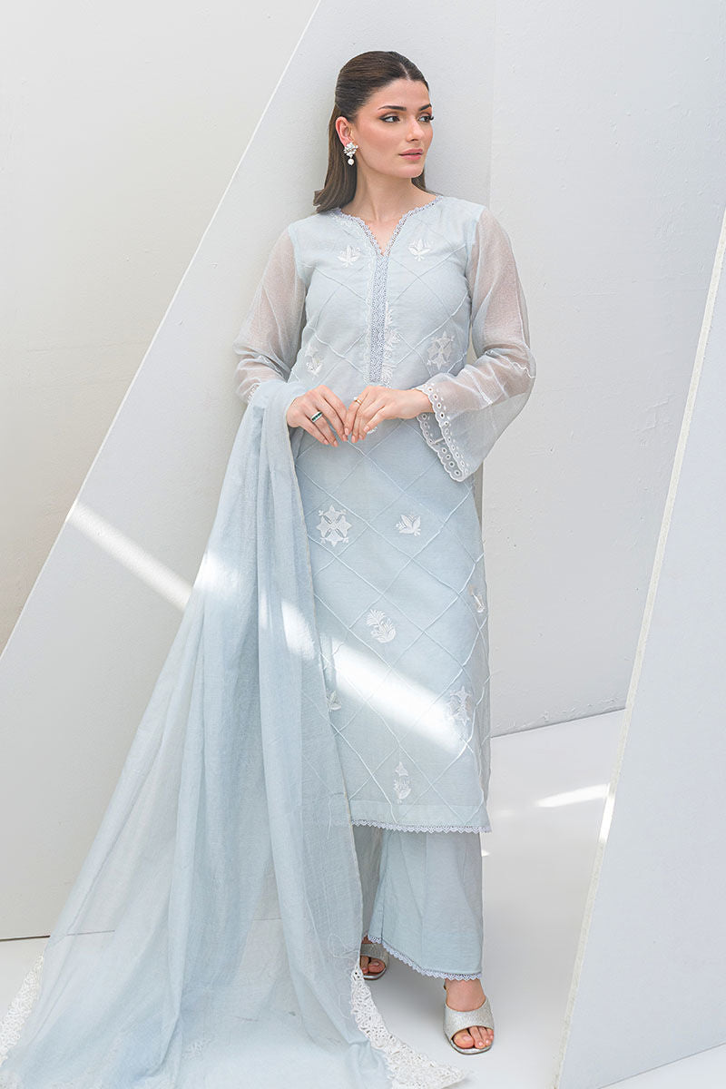 Fatima Khan | Serene Eid Luxe Pret | Azure Frost XL Gray Khaddi Net