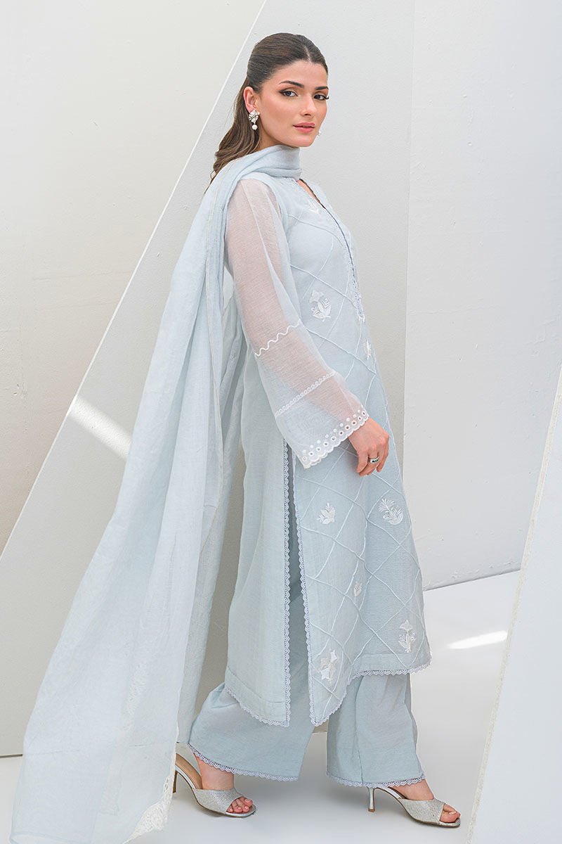 Fatima Khan | Serene Eid Luxe Pret | Azure Frost XS Gray Khaddi Net