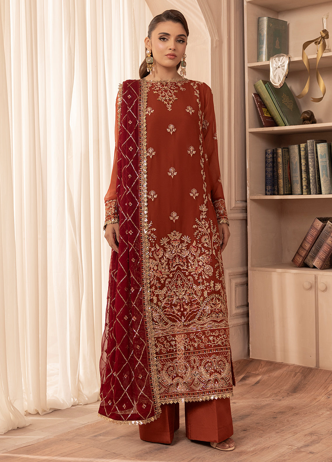 Sahane | Elyssa Festive Chiffon | CT-19007 Dune - ELYSSA Custom Size Rust Chiffon