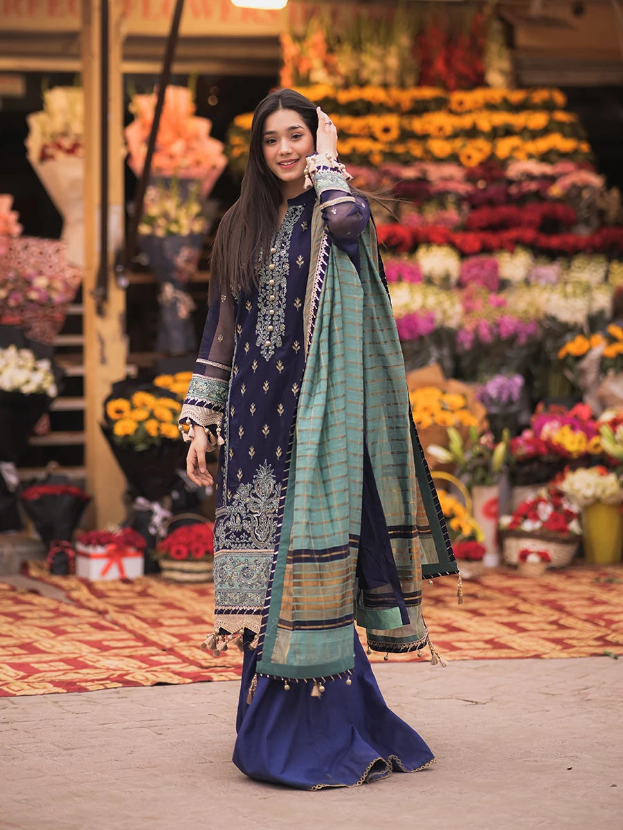 Salitex | Signature Festive Chiffon | SUNW6JI018UT XS Dark Blue Khaddi Net