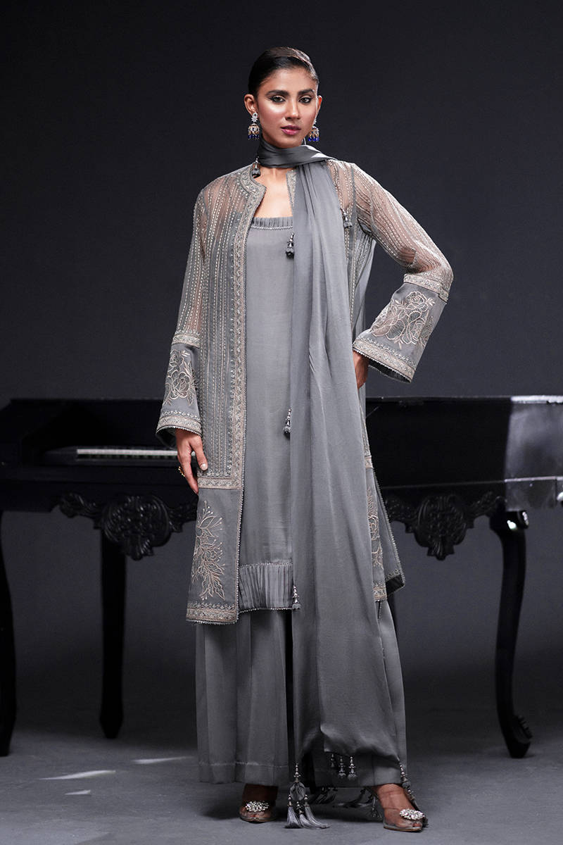 MNR | Chai Coffee Luxury Pret | Grey Eminance XS Gray Organza